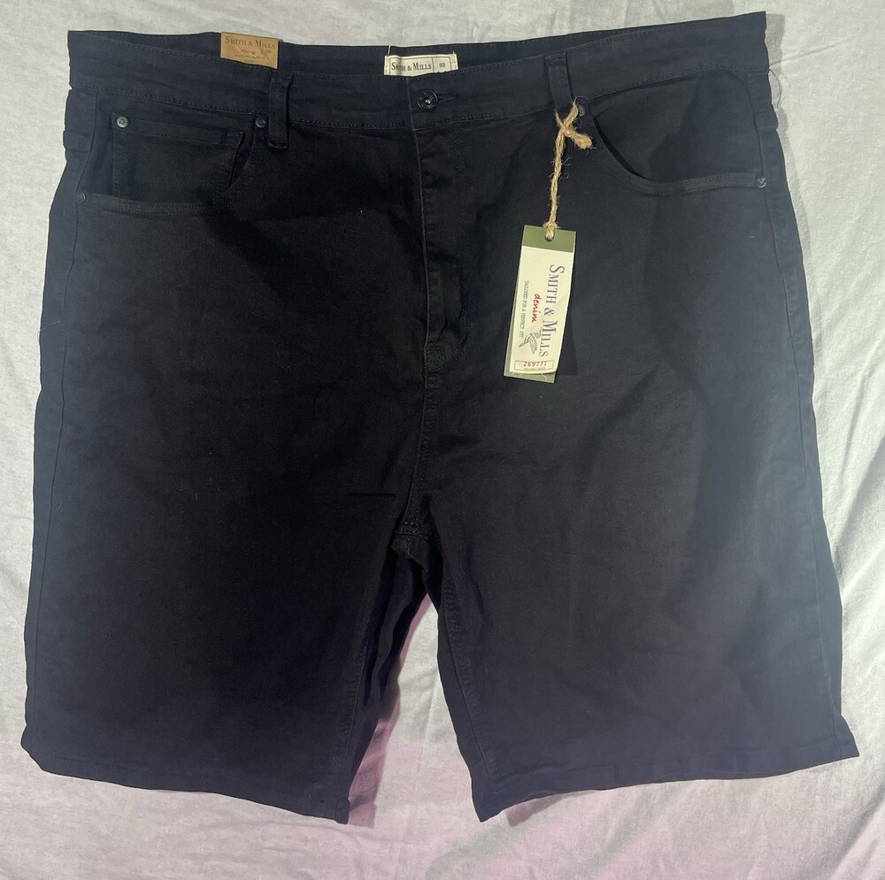 Smith & Mills Stretch Denim Shorts In Jet Black Size 44 NWT